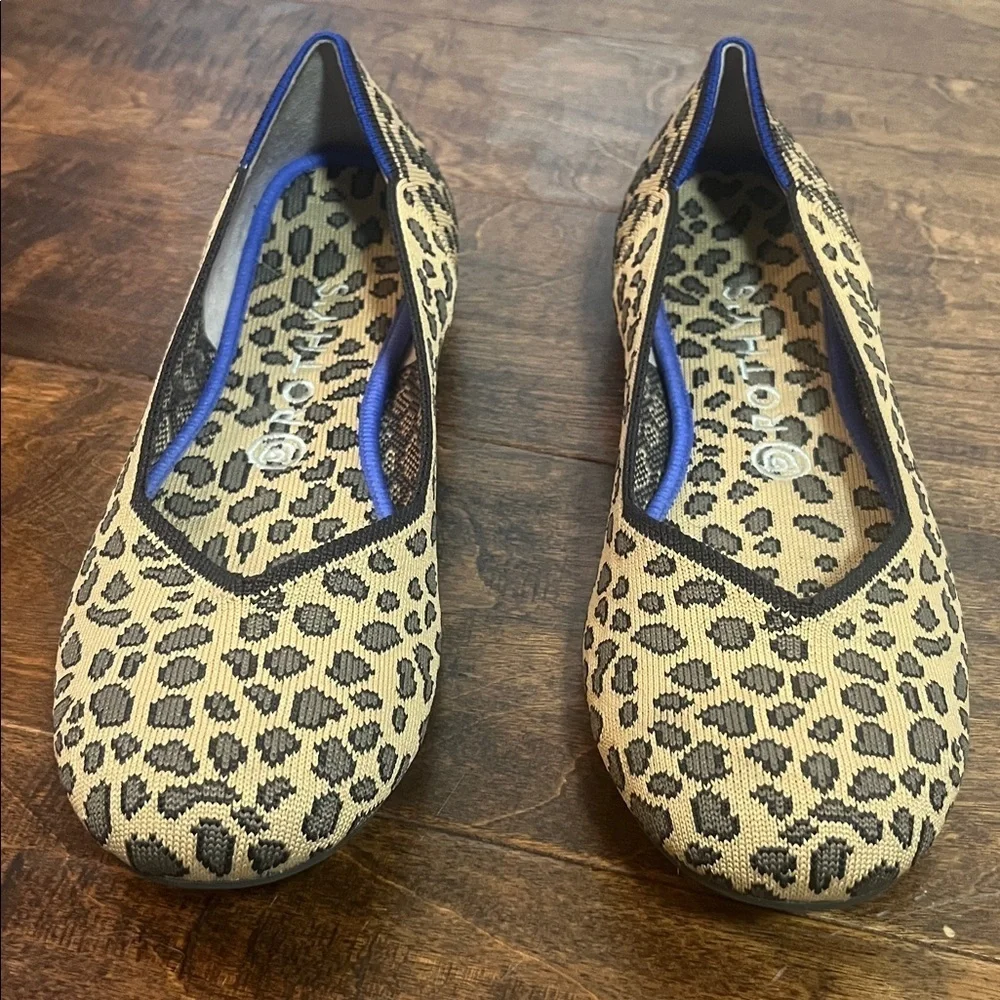 Rothy's Spotted Leopard Print Flats with Blue Accent, size 10